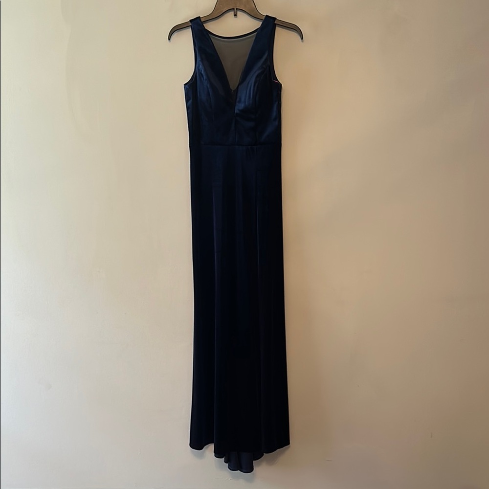 Formal Velvet Navy Blue with mesh cut out Sleeveless Gown